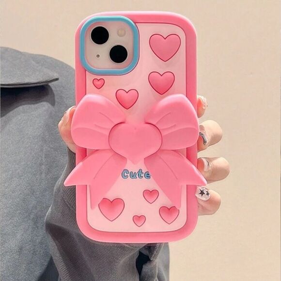 Cute Pink Heart Bow iPhone 15 Pro Max Case - Picture 1 of 6